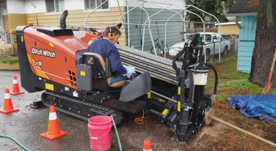 Plumbing service vehicle used for trenchless water damage pipe repair